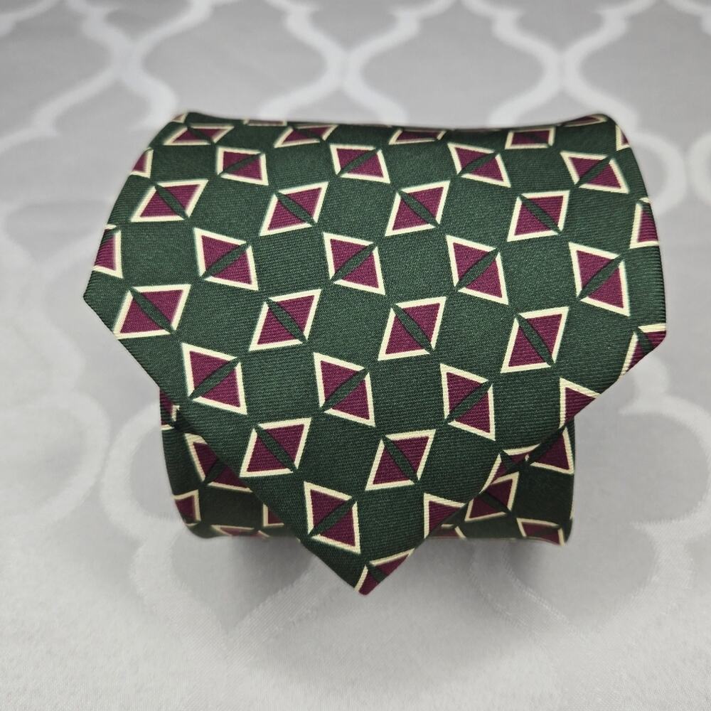 Polo by Ralph Lauren Geometric Green and Burgundy Men's 100% Silk Tie